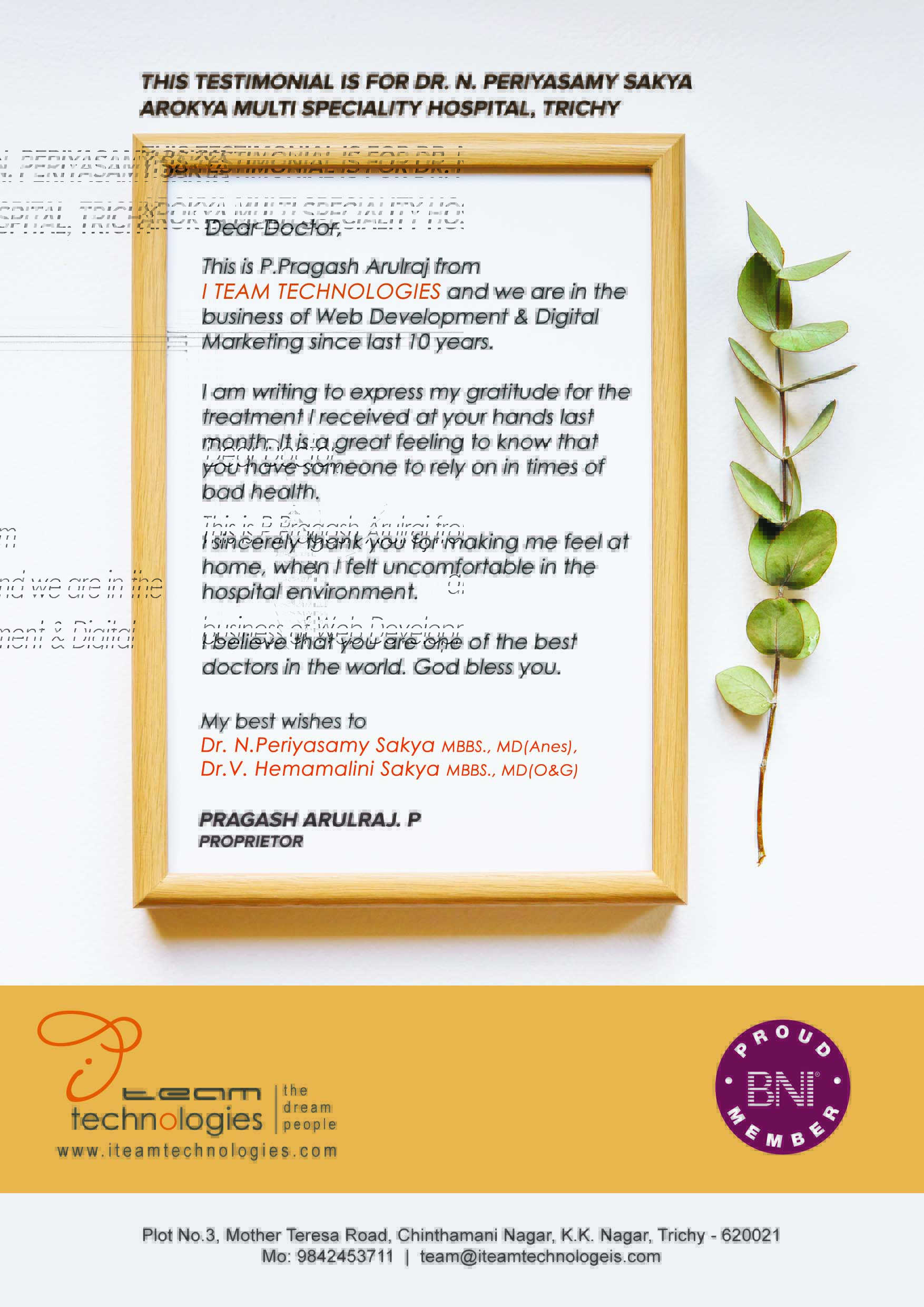 Testimonial from I TEAM TECHNOLOGIES